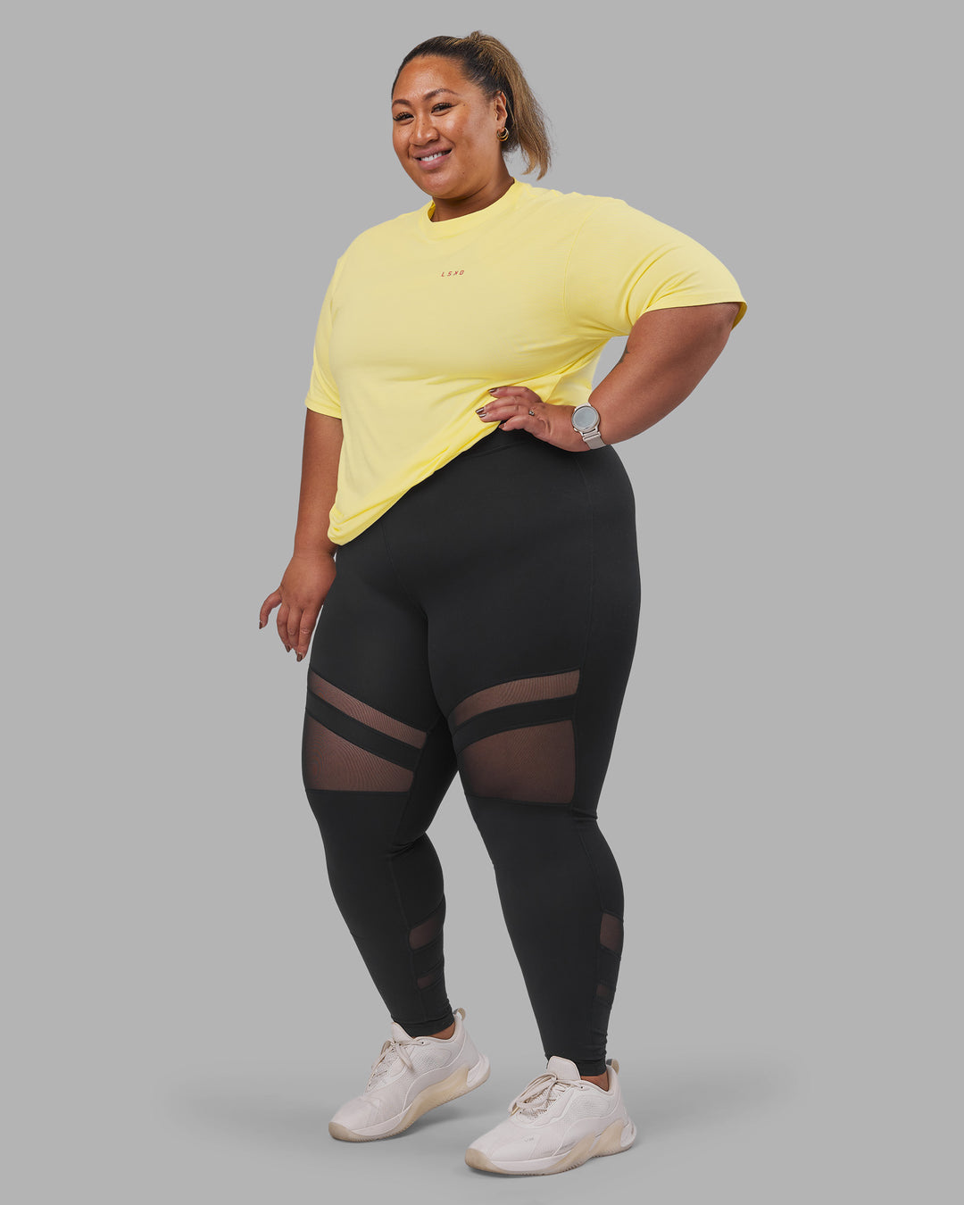 Woman wearing Bold Brave and Kind FLXCotton Oversized Tee - Lemon Fizz | Model:Lilz | Size:3XL