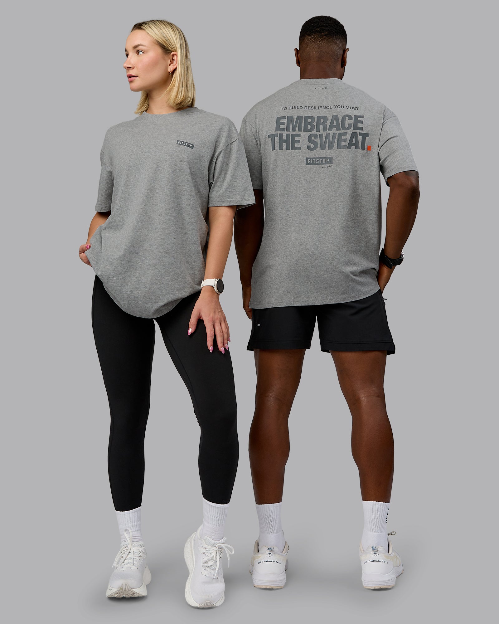 Fitstop Embrace the Sweat Tee - Light Grey Marl-Cool Grey | LSKD