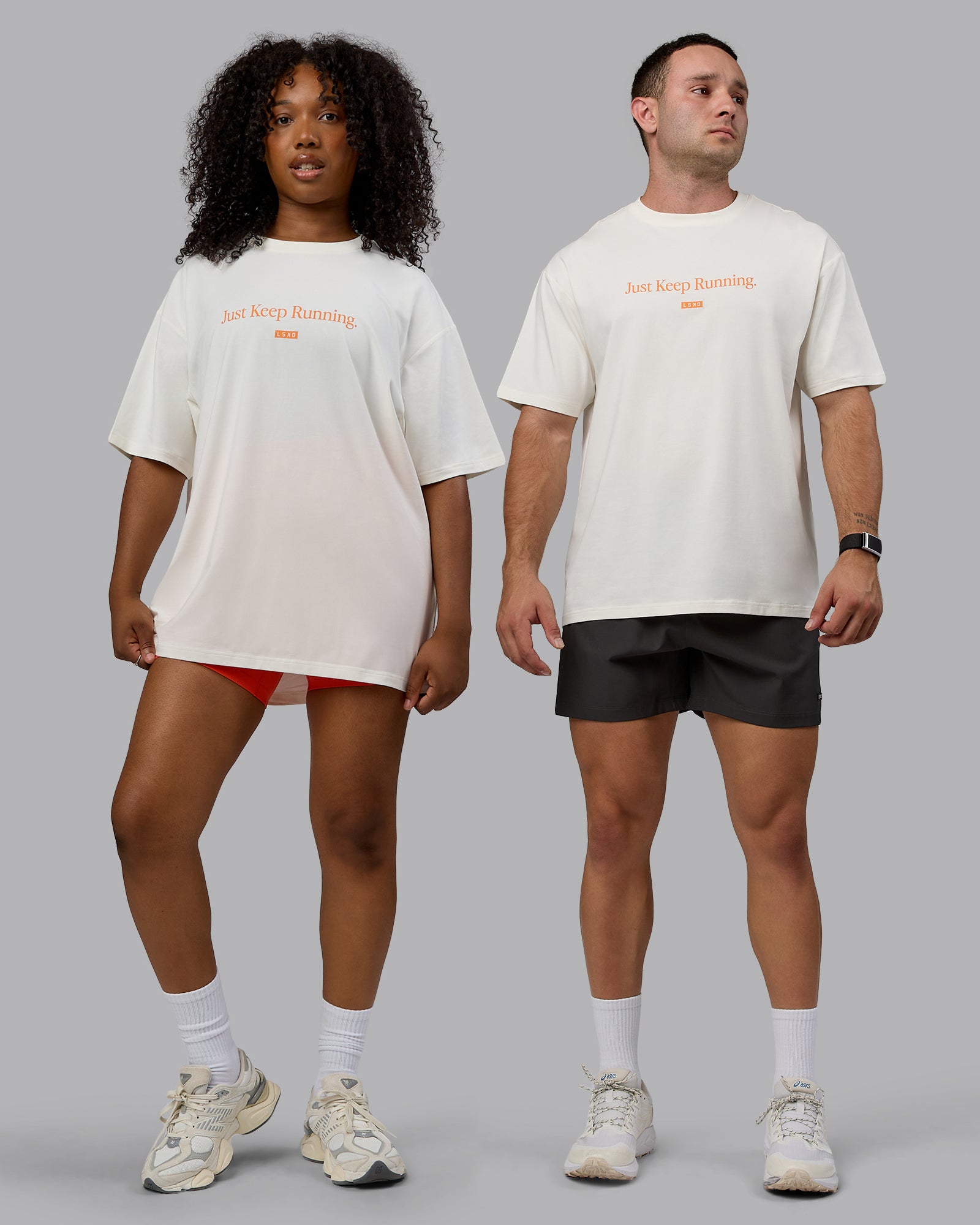 Just Keep Running FLXCotton Tee Oversize - Off White-Orange