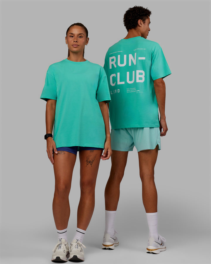 Duo wearing Unisex Love The Run FLXCotton Tee Oversize - Aquatic Awe-White