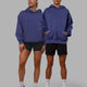 Duo wearing Unisex Love The Run Hoodie Oversize - Future Dusk-Galactic Lilac