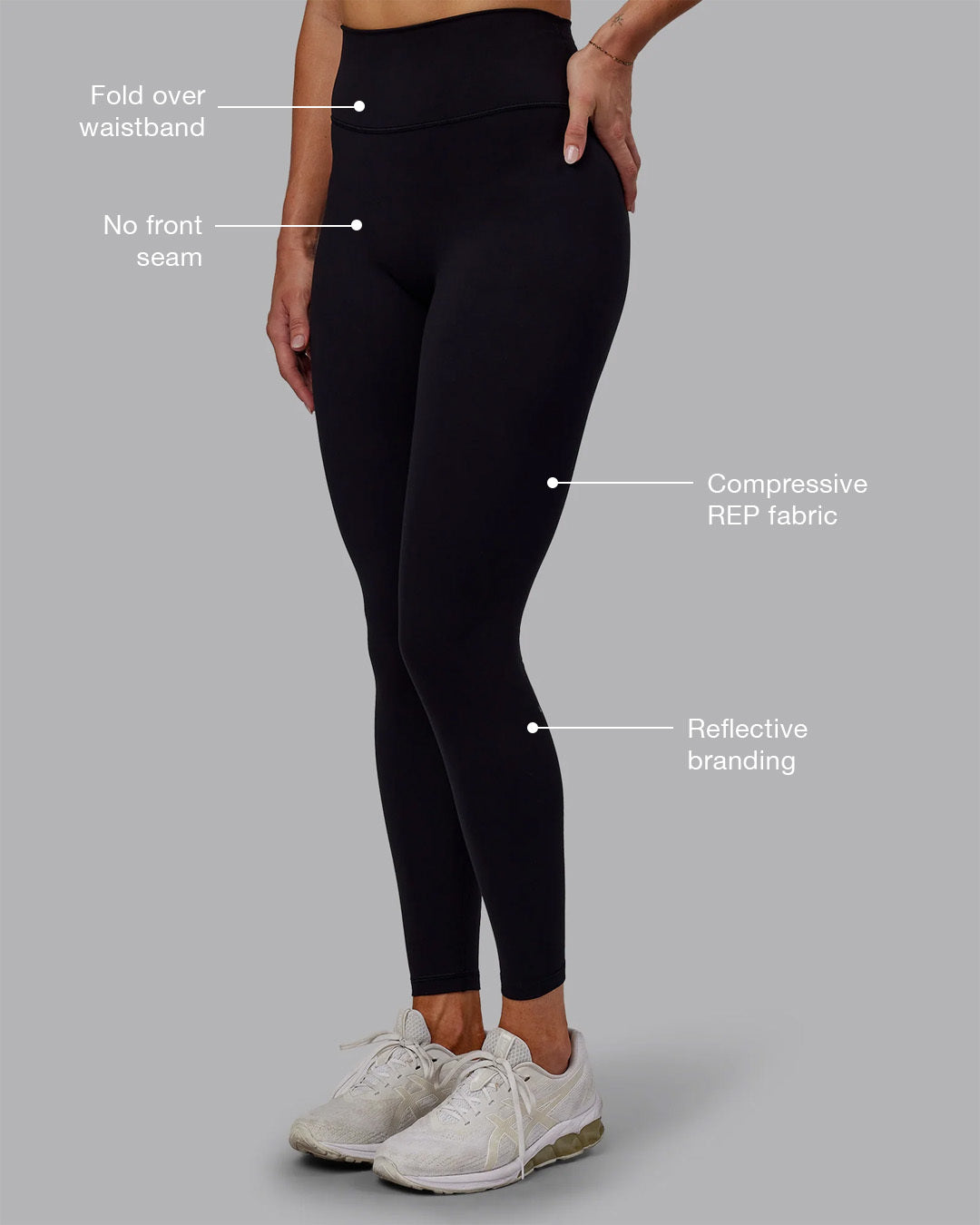 Woman wearing Fusion Ultra High-Rise Full Length Legging - Black | Model:Hannah | Size:S