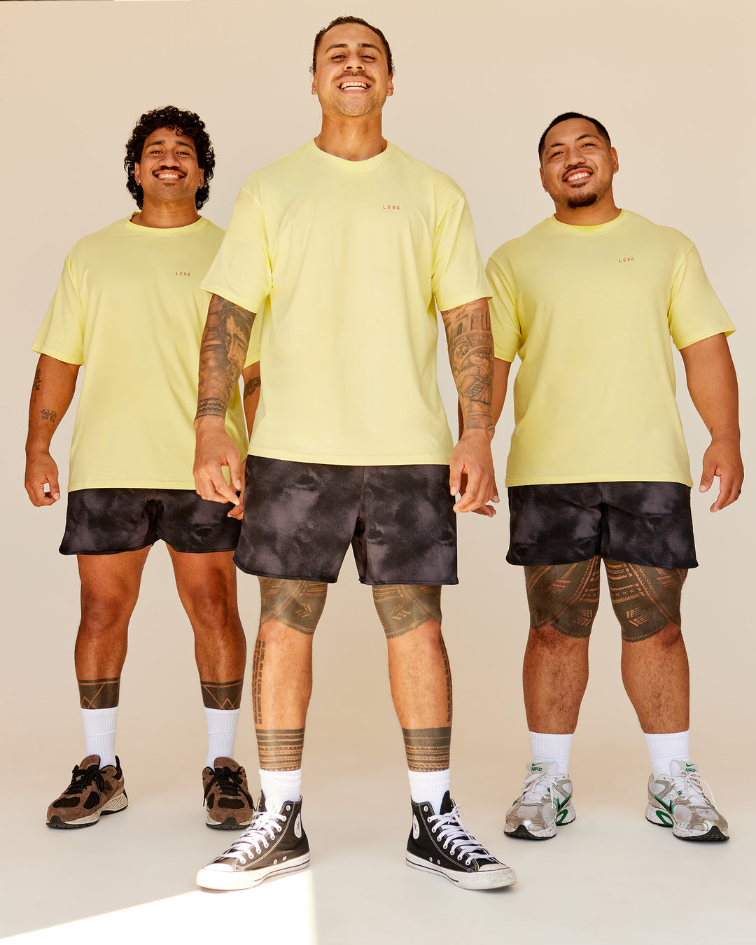 Man wearing Bold Brave and Kind FLXCotton Oversized Tee - Lemon Fizz | Model:Both | Size:L