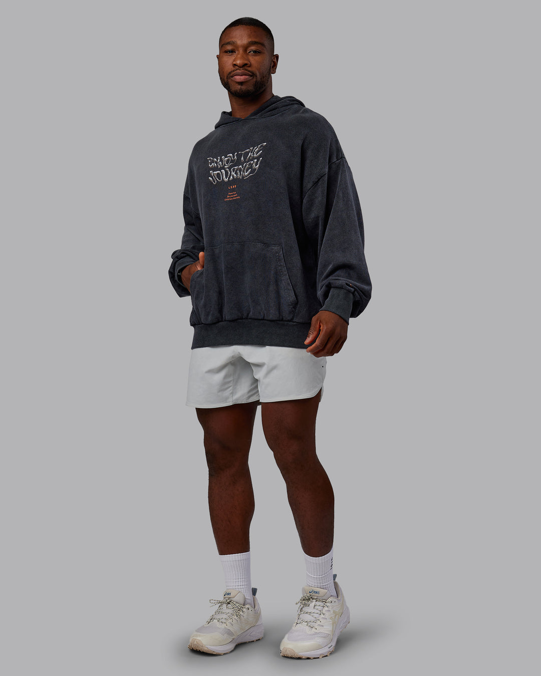 Man wearing Chrome Washed Oversized Hoodie - Black | Model:Sam | Size:L