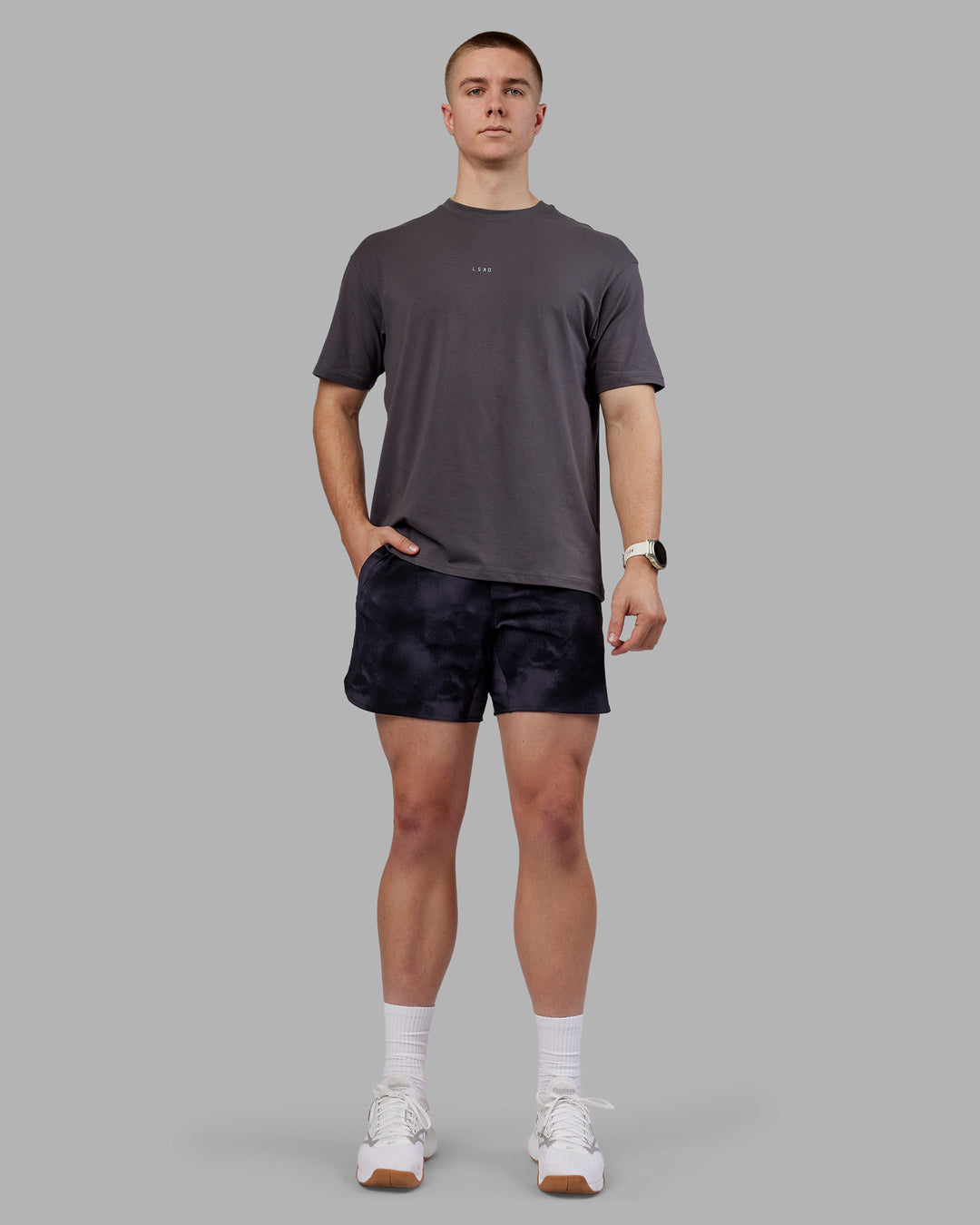 Man wearing Lift 6" Short - Black Washed | Model:Tom | Size:L