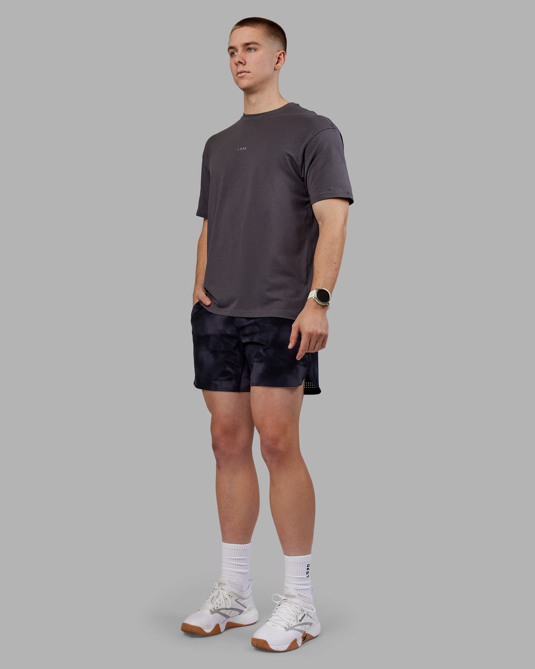 Man wearing Lift 6" Short - Black Washed | Model:Tom | Size:L