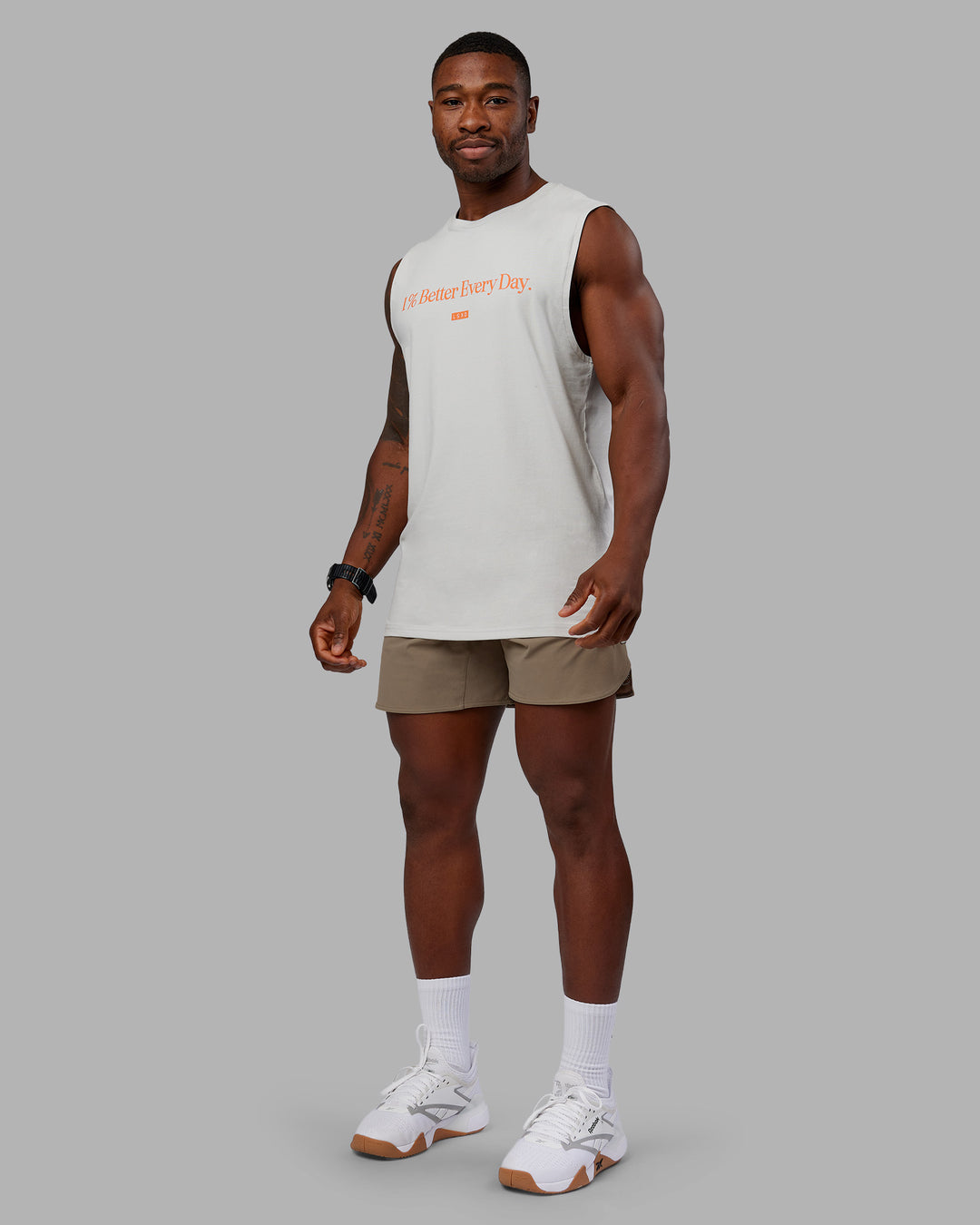 Man wearing Lift 6" Short - Greige | Model:Sam | Size:L