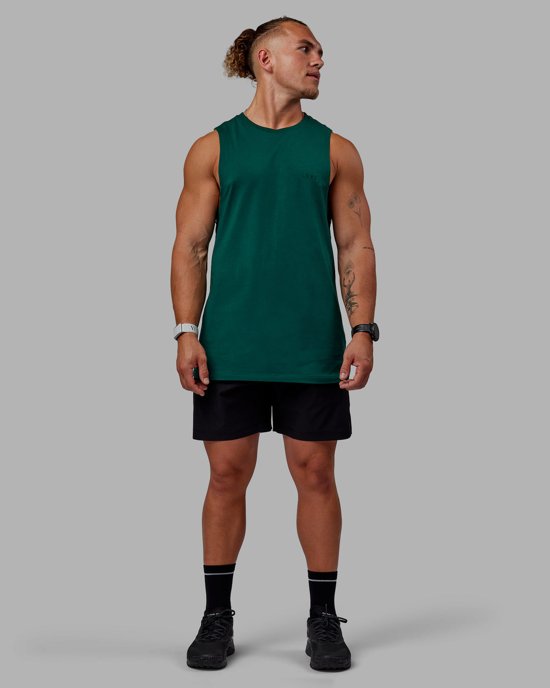 Man wearing Deluxe PimaFLX Tank - Deep Emerald
