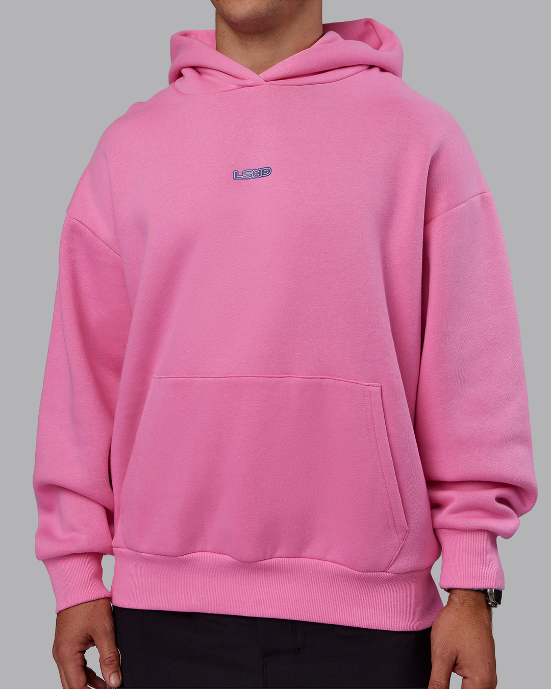 Man wearing CFT BNE 25 Oversized Hoodie - Candy Pink-Purple Opulence | Model:Jaiden | Size:M