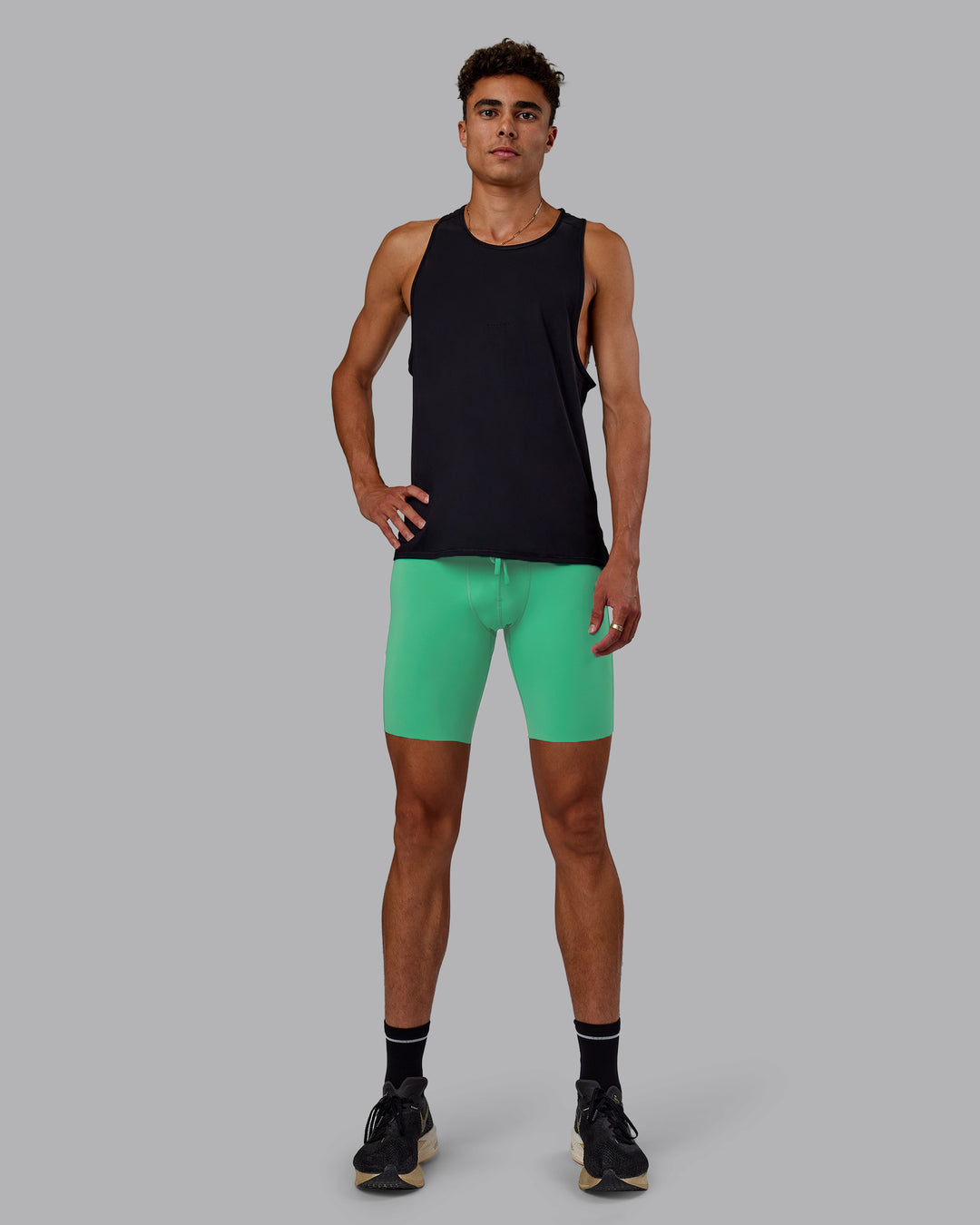Man wearing Race Day Short Tight 8" - Mystic Green | Model:Jaxon | Size:M