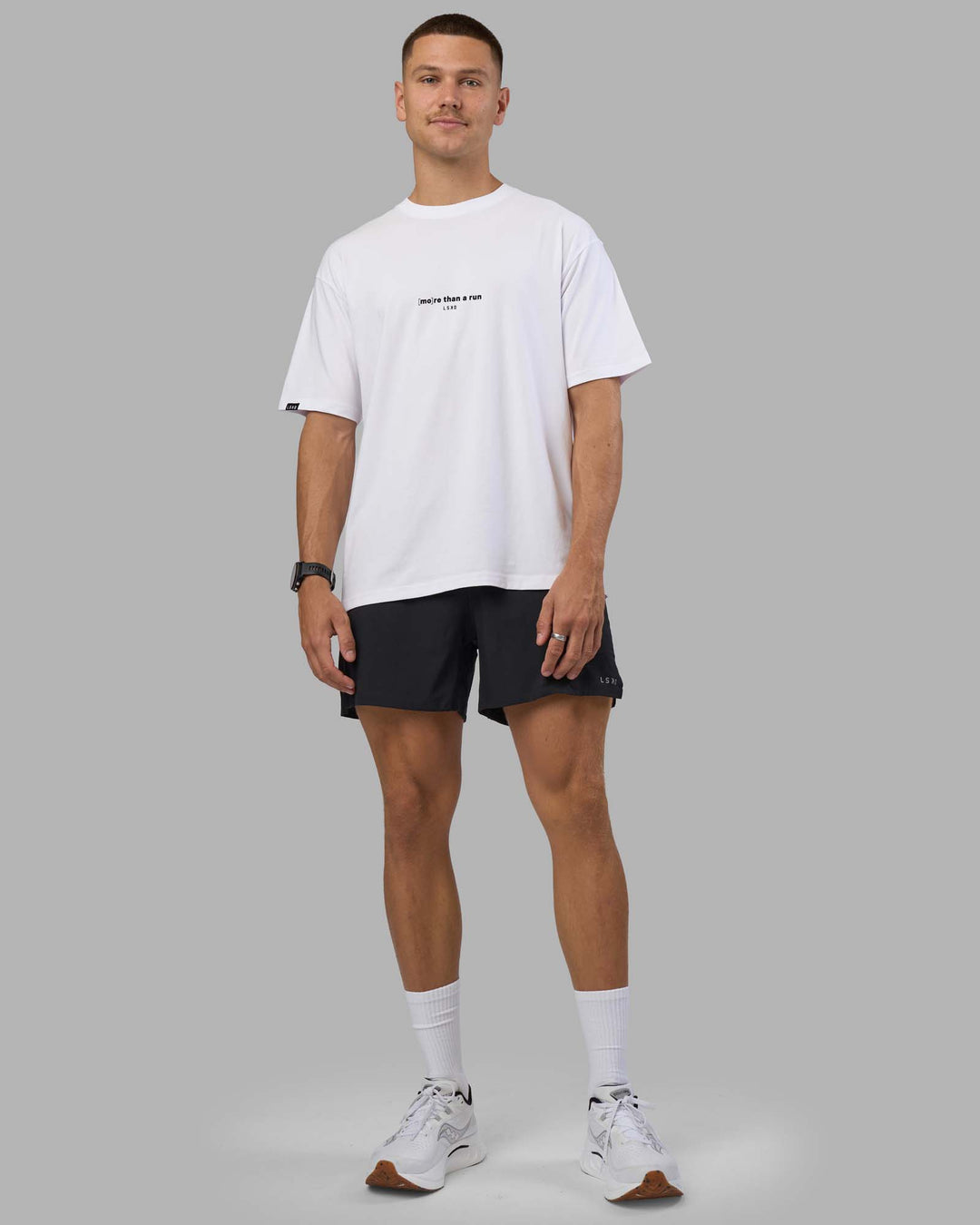 Man wearing MTAR FLXCotton Oversized Tee - White | Model:Nikola | Size:L