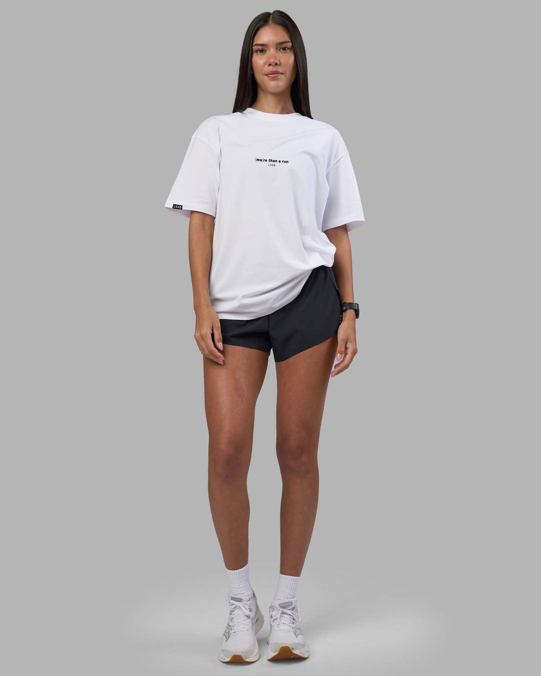 Woman wearing MTAR FLXCotton Oversized Tee - White | Model:Rhiley | Size:XS