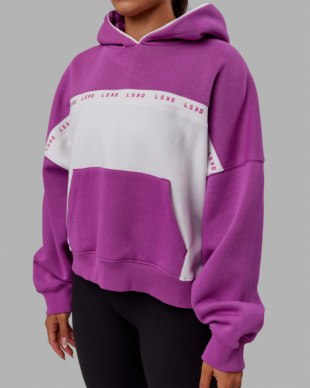 Woman wearing Extend Hoodie - Hyper Violet-White