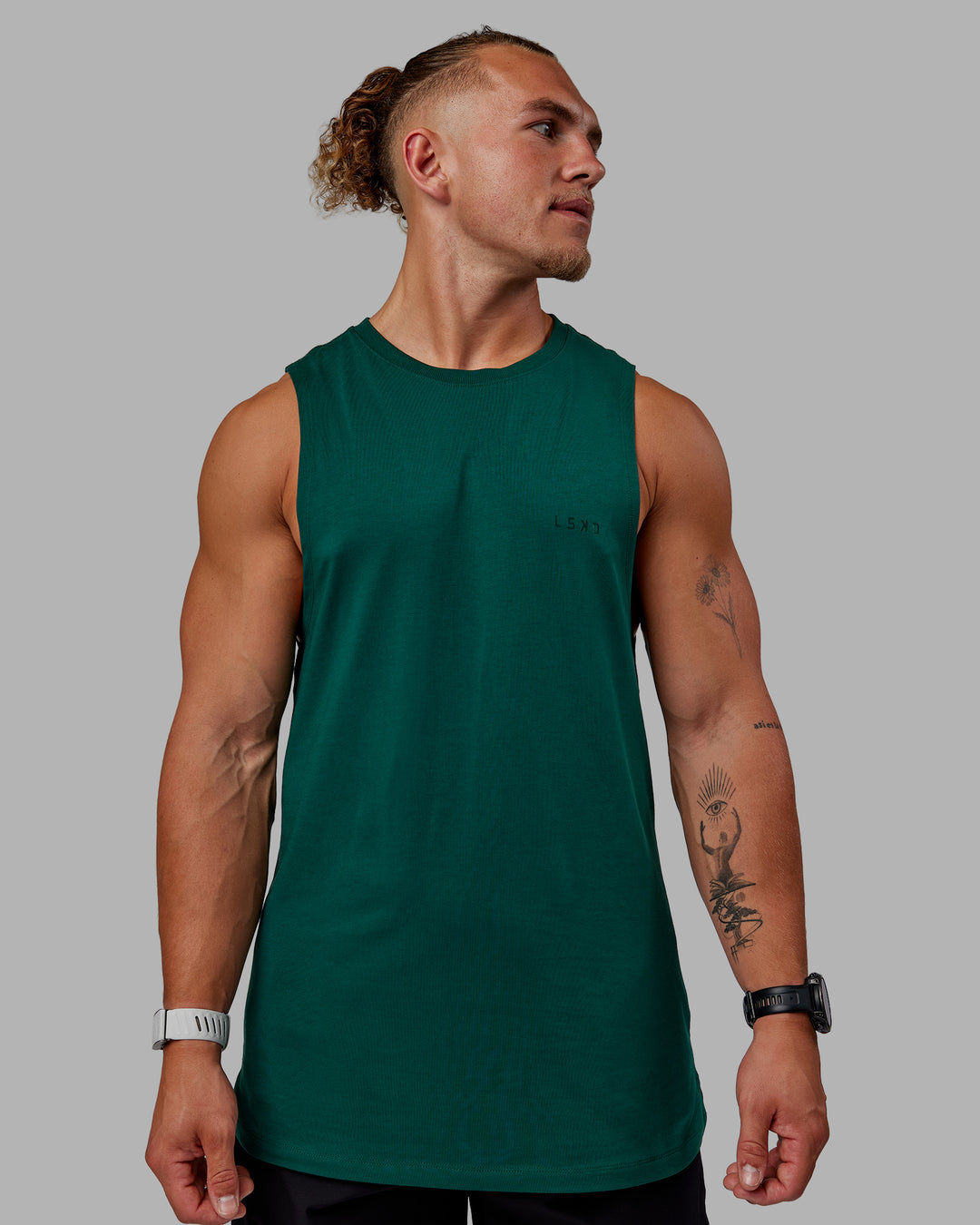 Man wearing Deluxe PimaFLX Tank - Deep Emerald
