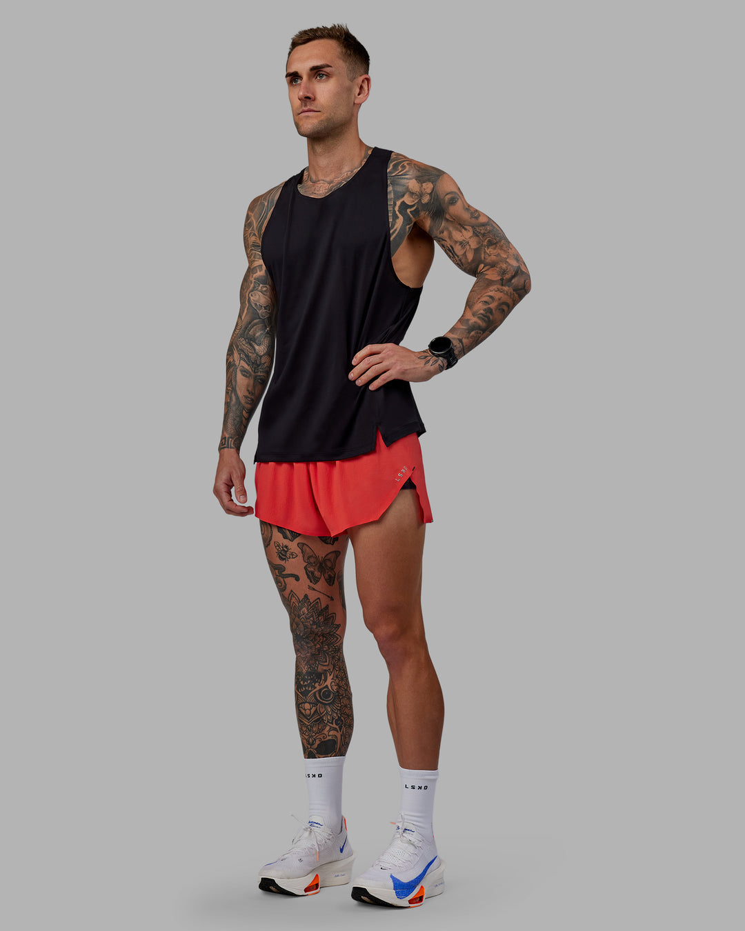 Man wearing Race Day 3" Lined Running Shorts - Cayenne