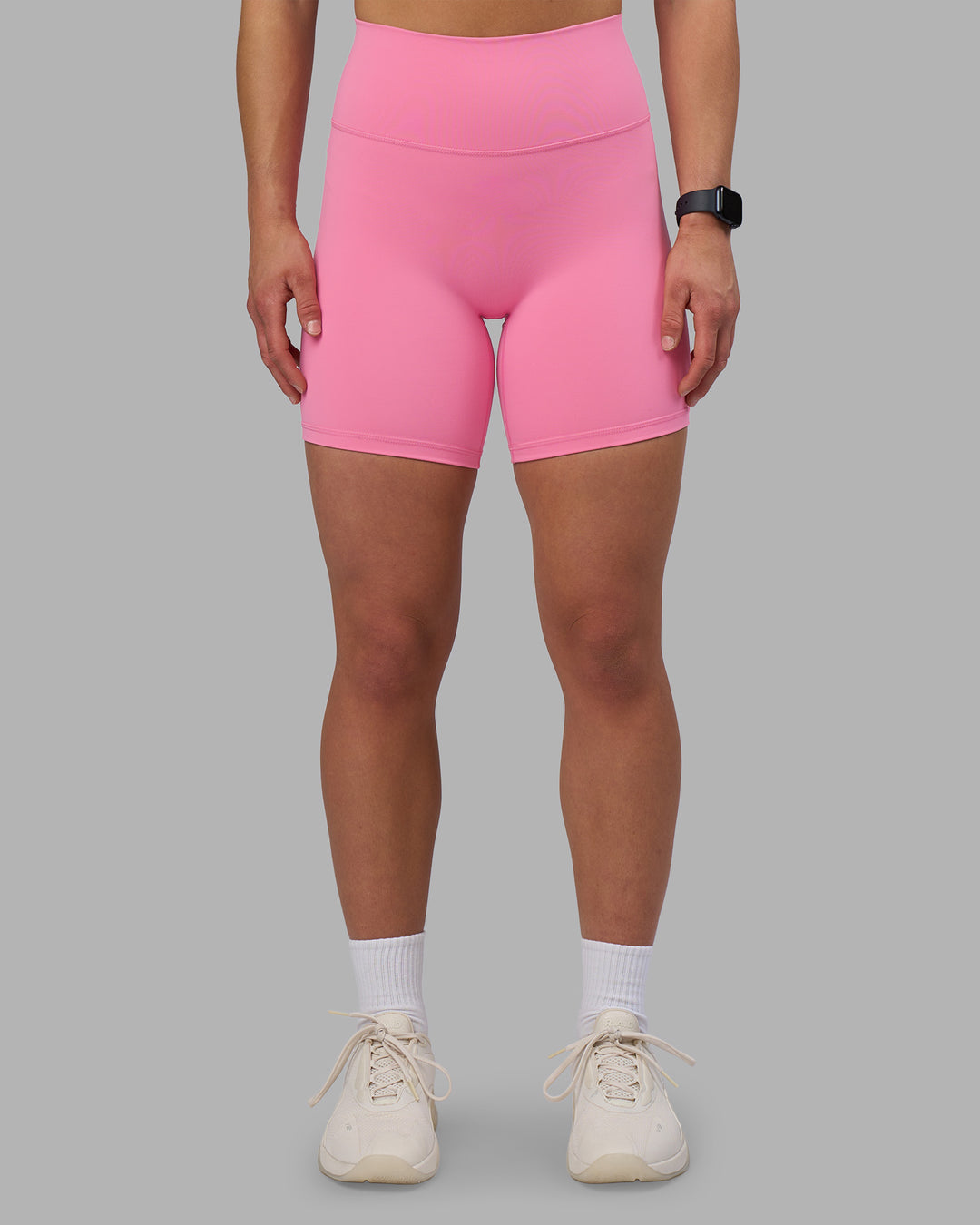 Woman wearing Fusion Ultra High-Rise 6" Short - Candy Pink | Model:Keisha | Size:S