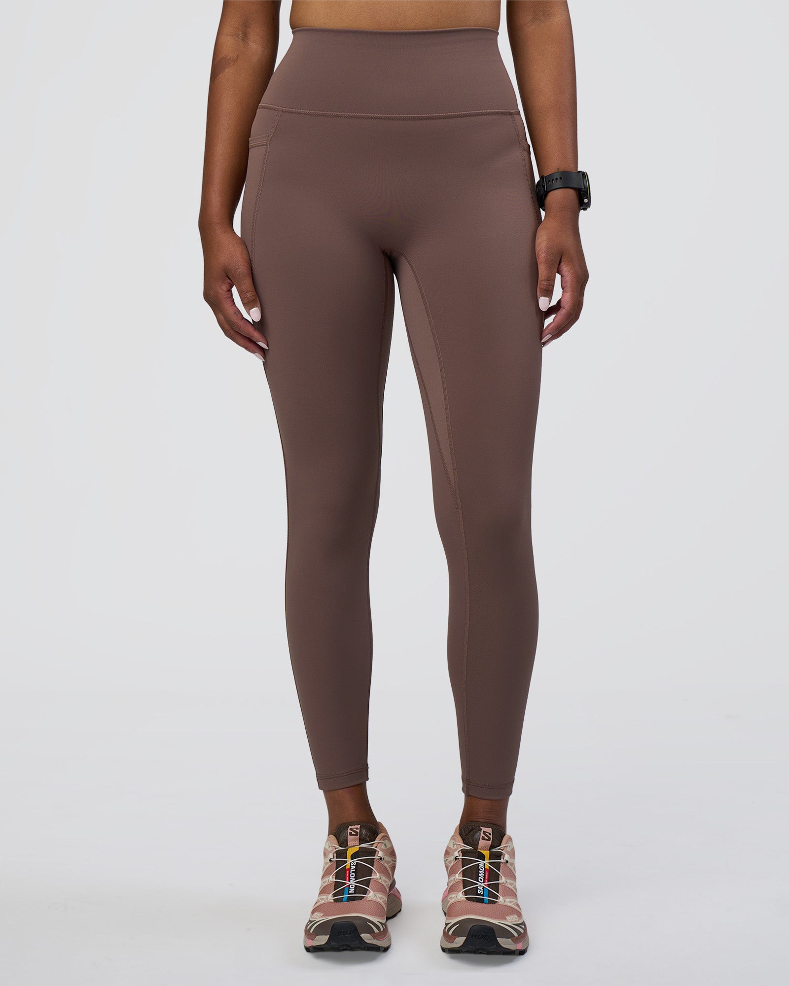 Woman wearing Fusion Ultra High-Rise 7/8 Legging Pockets - Peppercorn | Model:Rica | Size:S