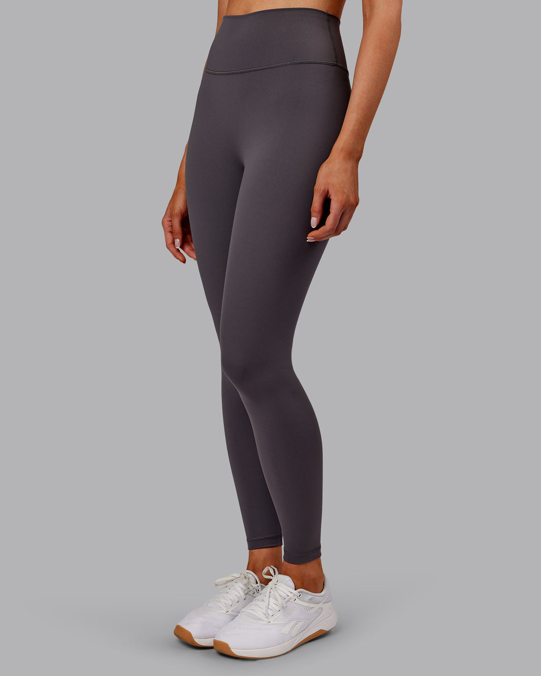 Woman wearing Fusion Ultra High-Rise Full Length Legging - Dark Storm | Model:Ella | Size:S