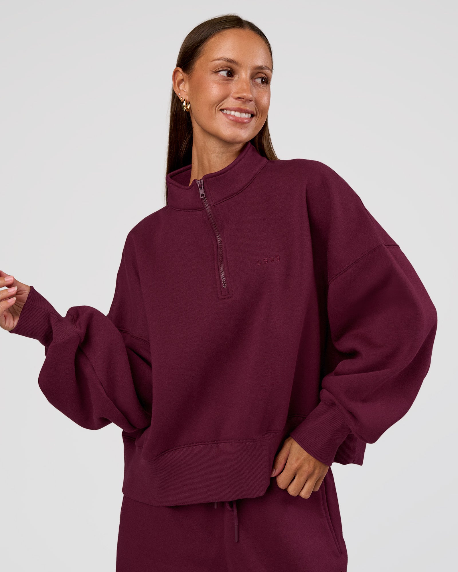 MVP 1/2 Zip Oversized Sweater - Cherry Lacquer | LSKD