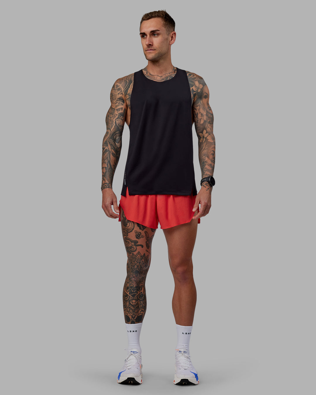 Man wearing Race Day 3" Lined Running Shorts - Cayenne
