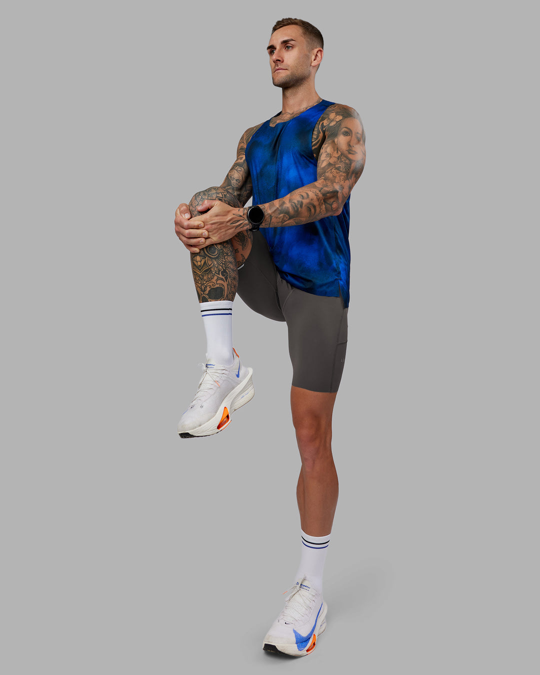 Man wearing Race Day Short Tight 8" - Dark Storm | Model:Tommy | Size:S