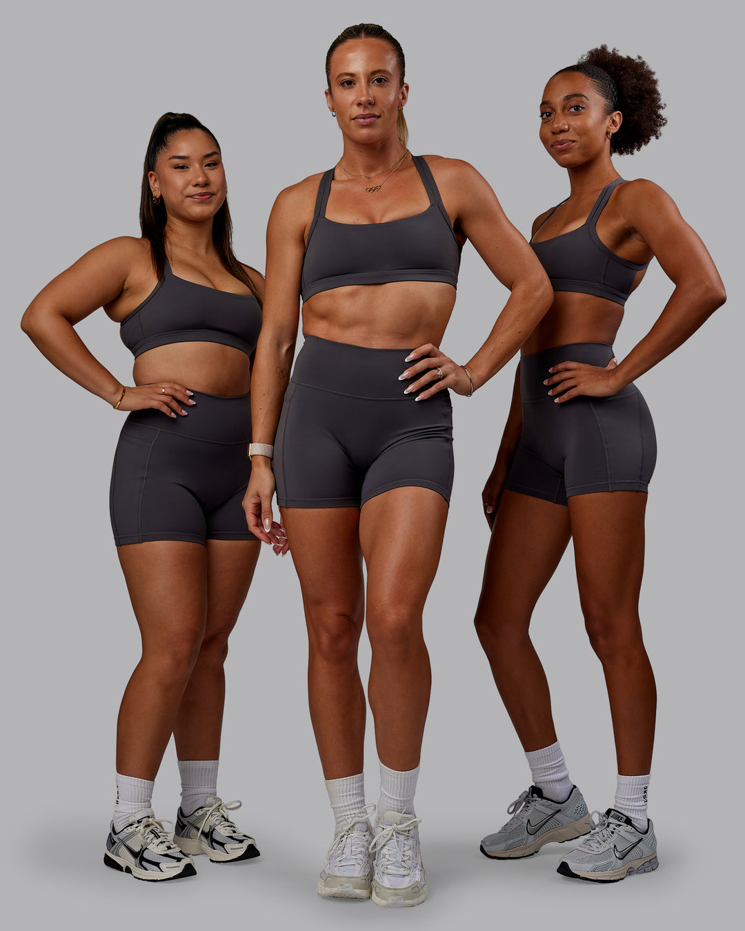 Women wearing Bree Masters Fusion Ultra High-Rise 4" Short Pockets - Stormy