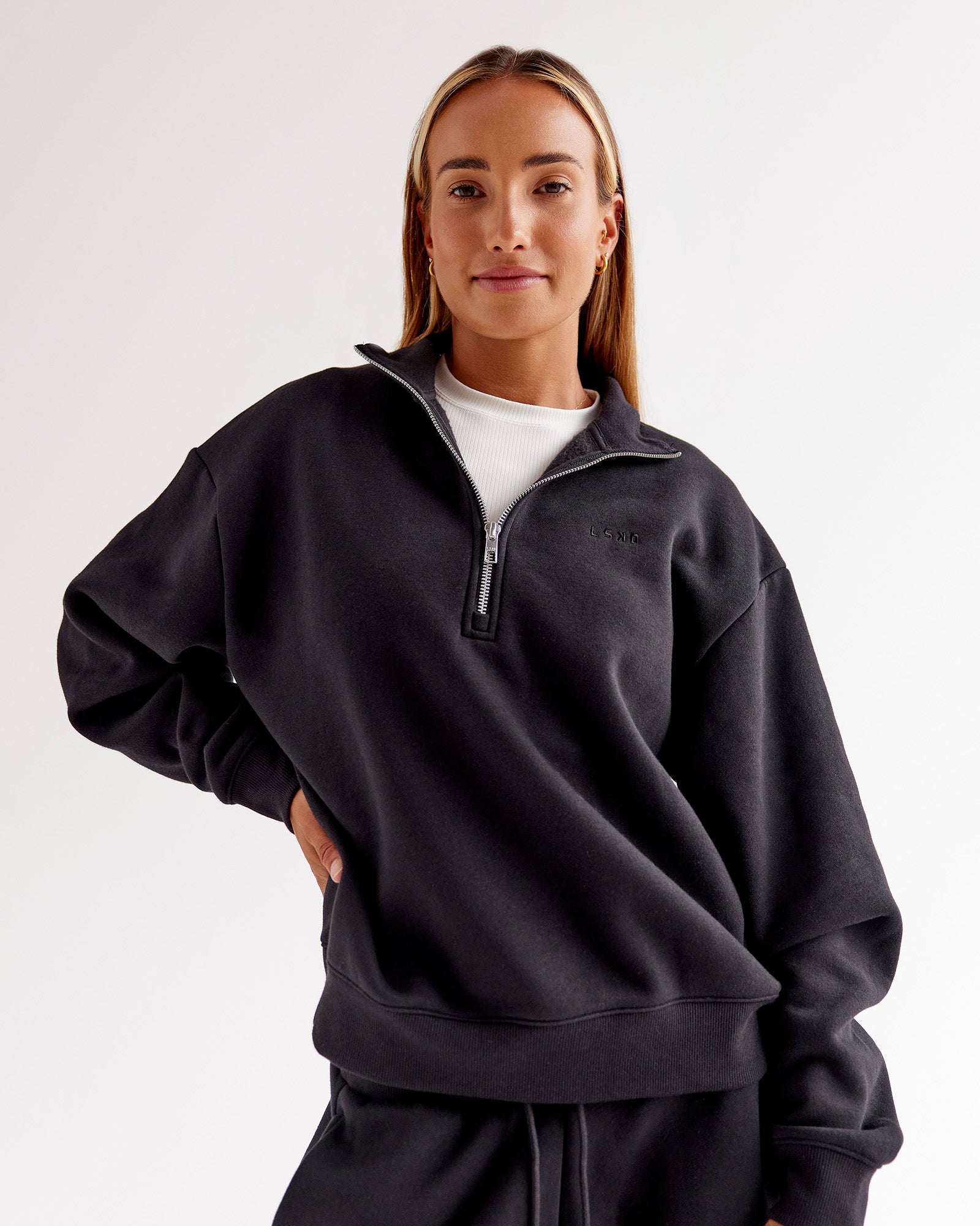 Go-To Oversized Quarter Zip Sweater - Black | LSKD