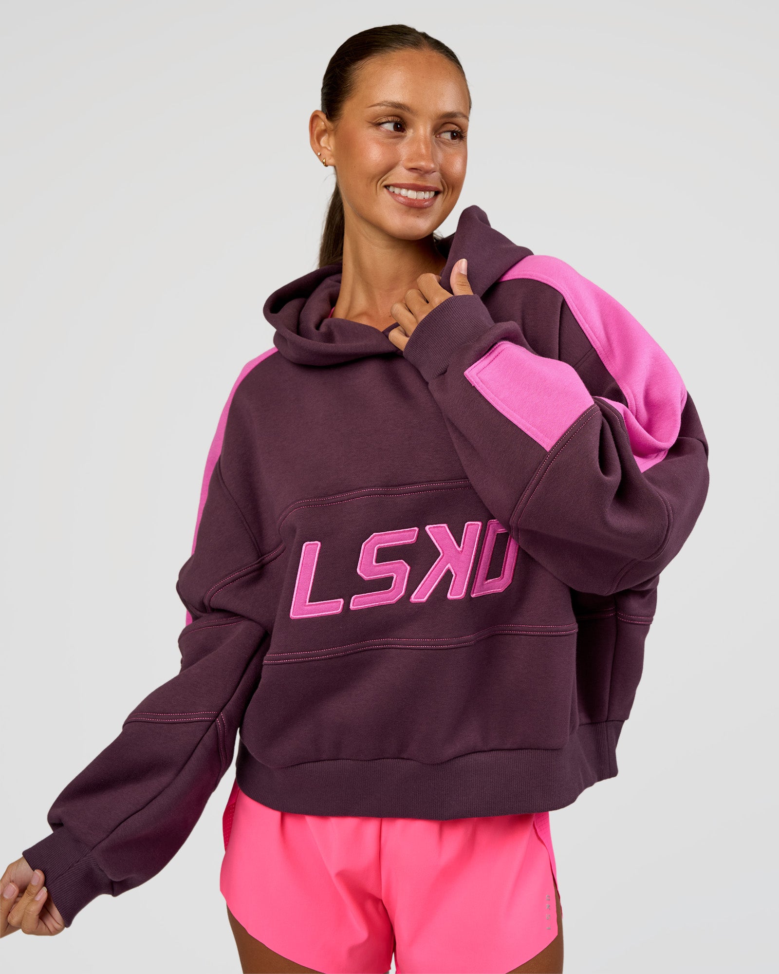 Slam Cropped Oversized Hoodie - Midnight Plum-Ultra Fuchsia | LSKD