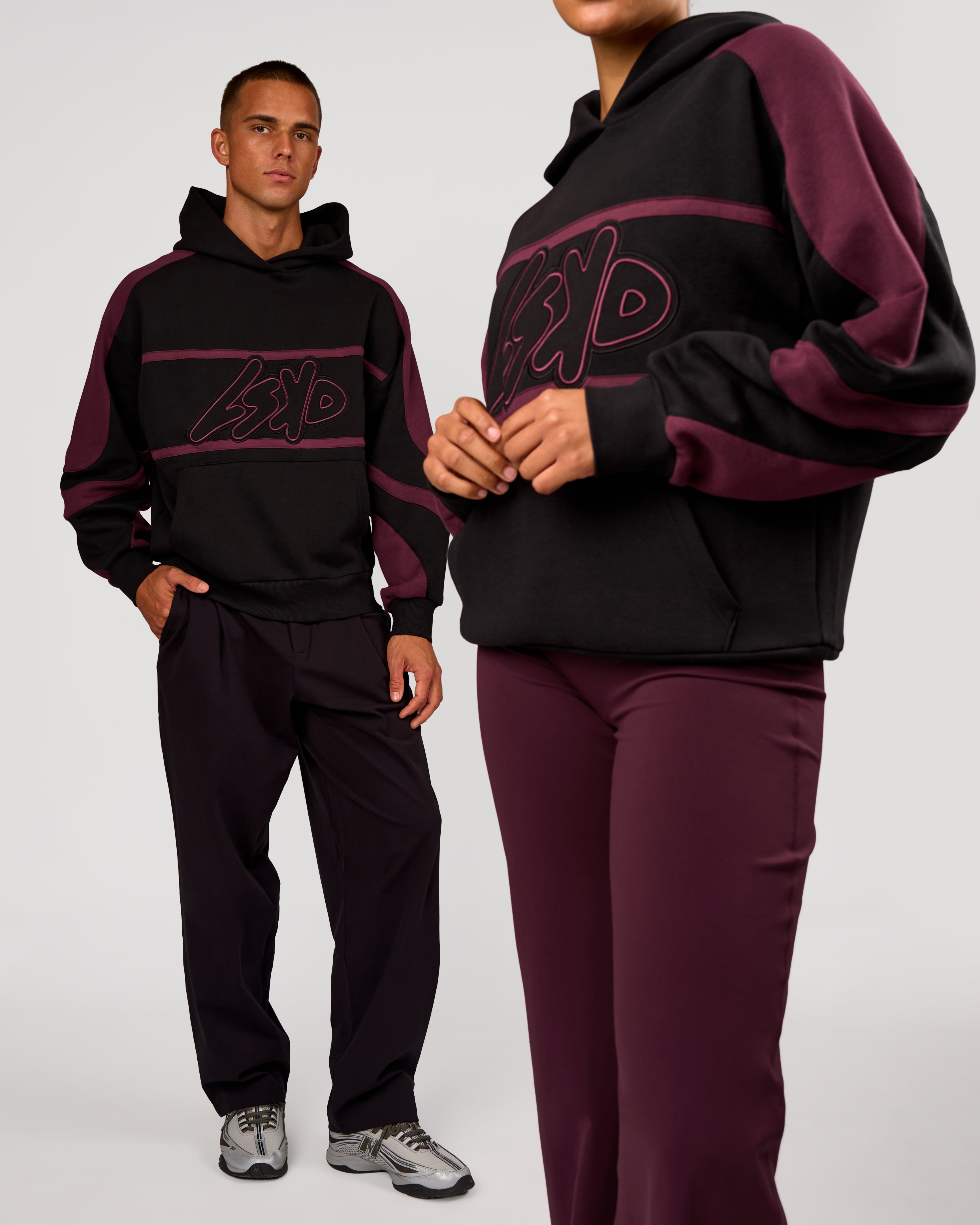Vibe Oversized Unisex Hoodie - Black-Cherry Lacquer | LSKD