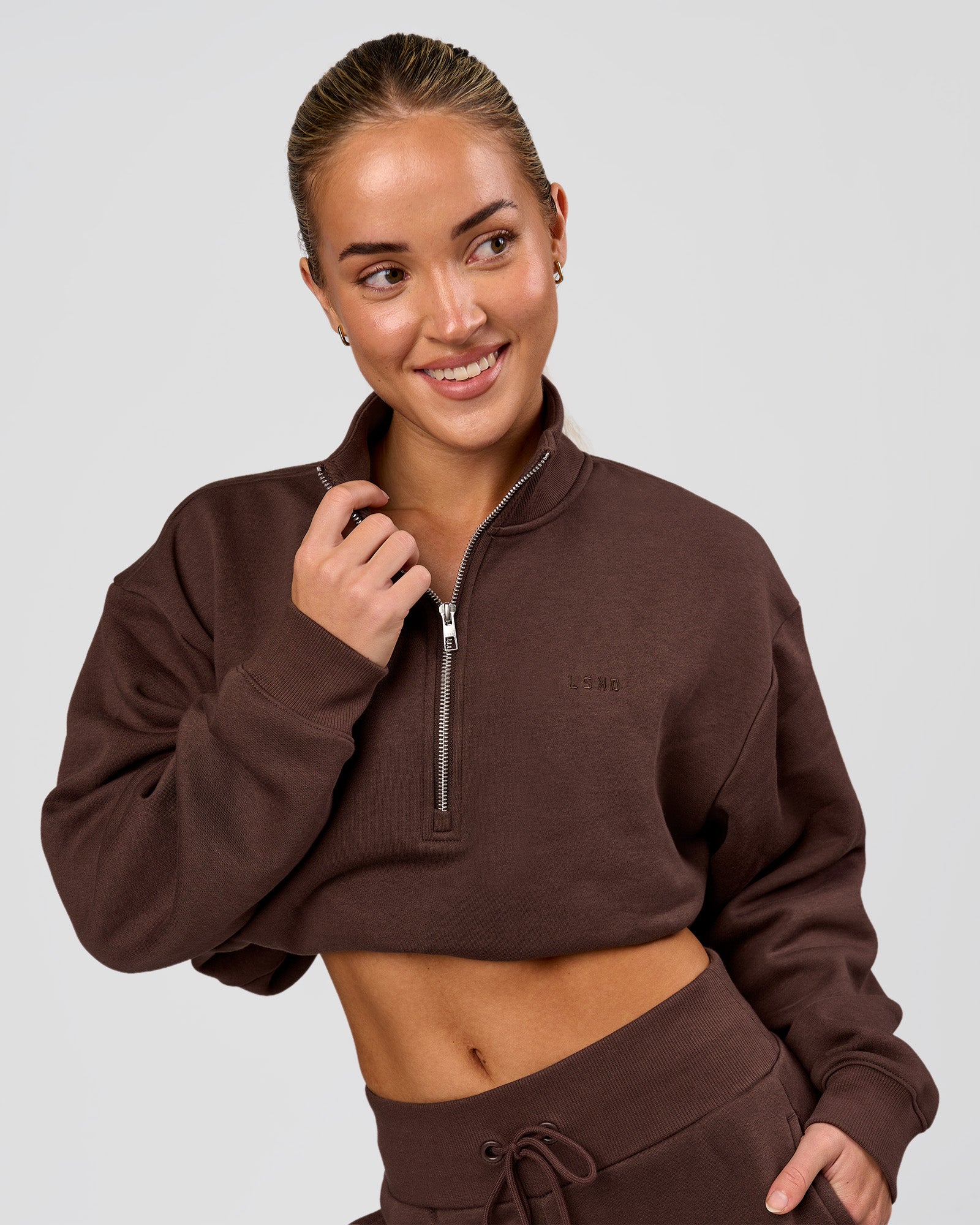Go-To Oversized Quarter Zip Sweater - Hot Chocolate | LSKD