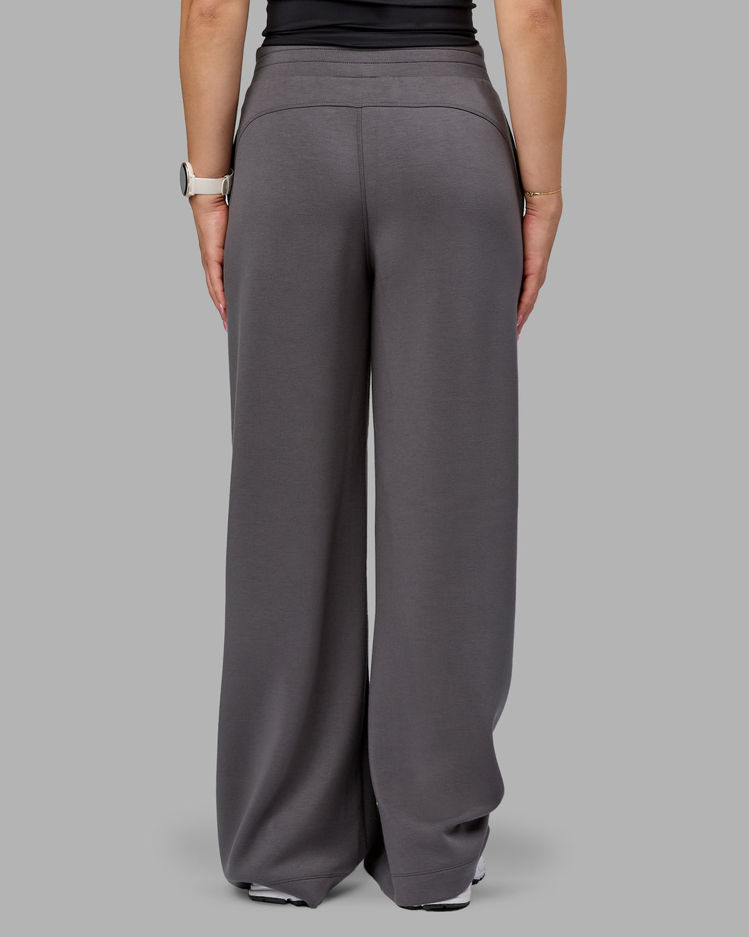 Woman wearing Elevate SoftTouch Wide Leg Pant - Asphalt | Model:Halle | Size:S