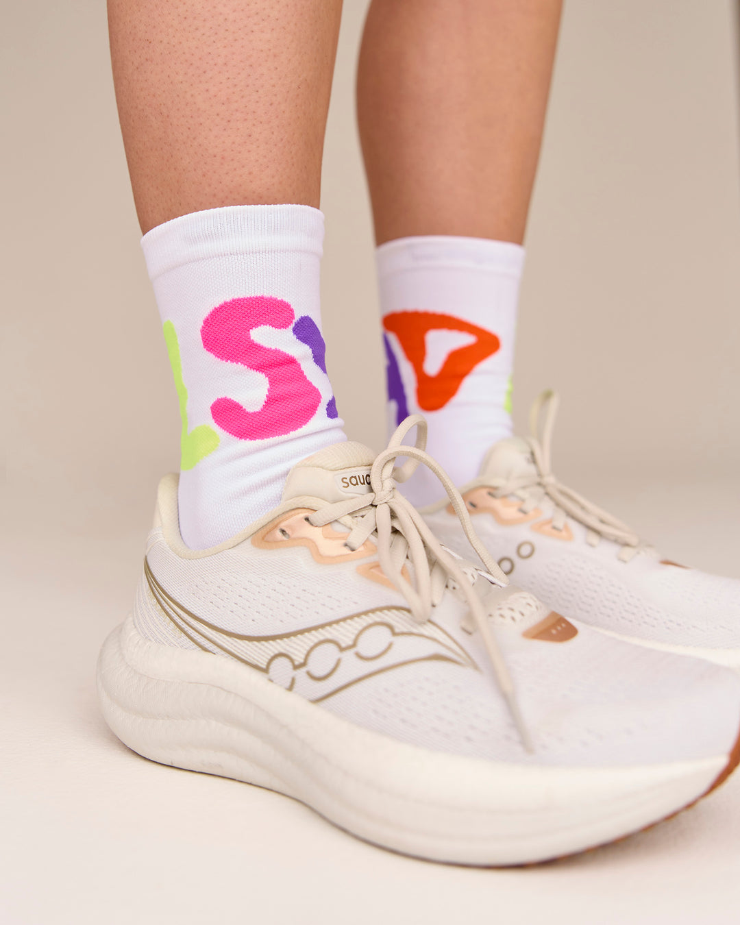 Motion Performance Crew Socks - White-Rainbow