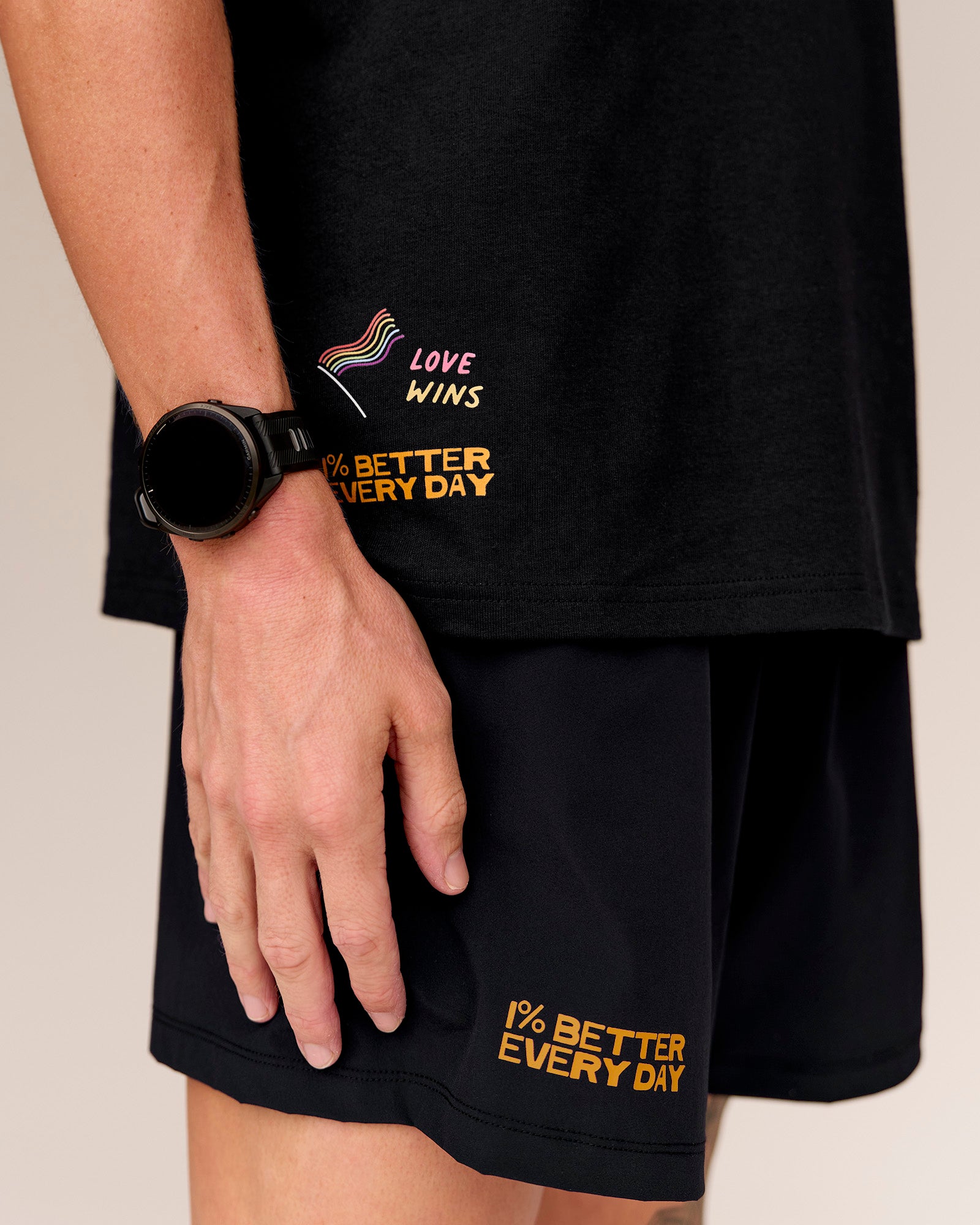 Man wearing Pride Rep 7" Training Shorts - Black - Black