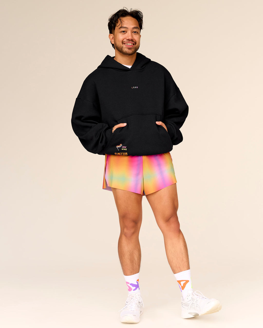 Man wearing Pride Sticker Boxy Hoodie - Black