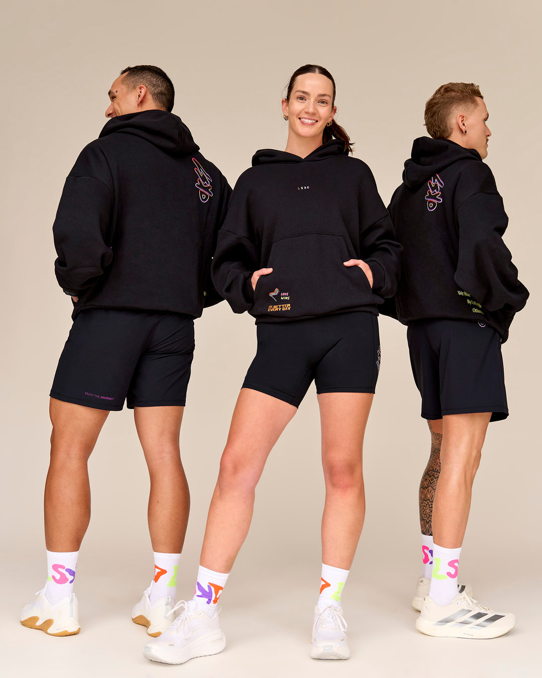 Duo wearing Pride Sticker Boxy Hoodie - Black