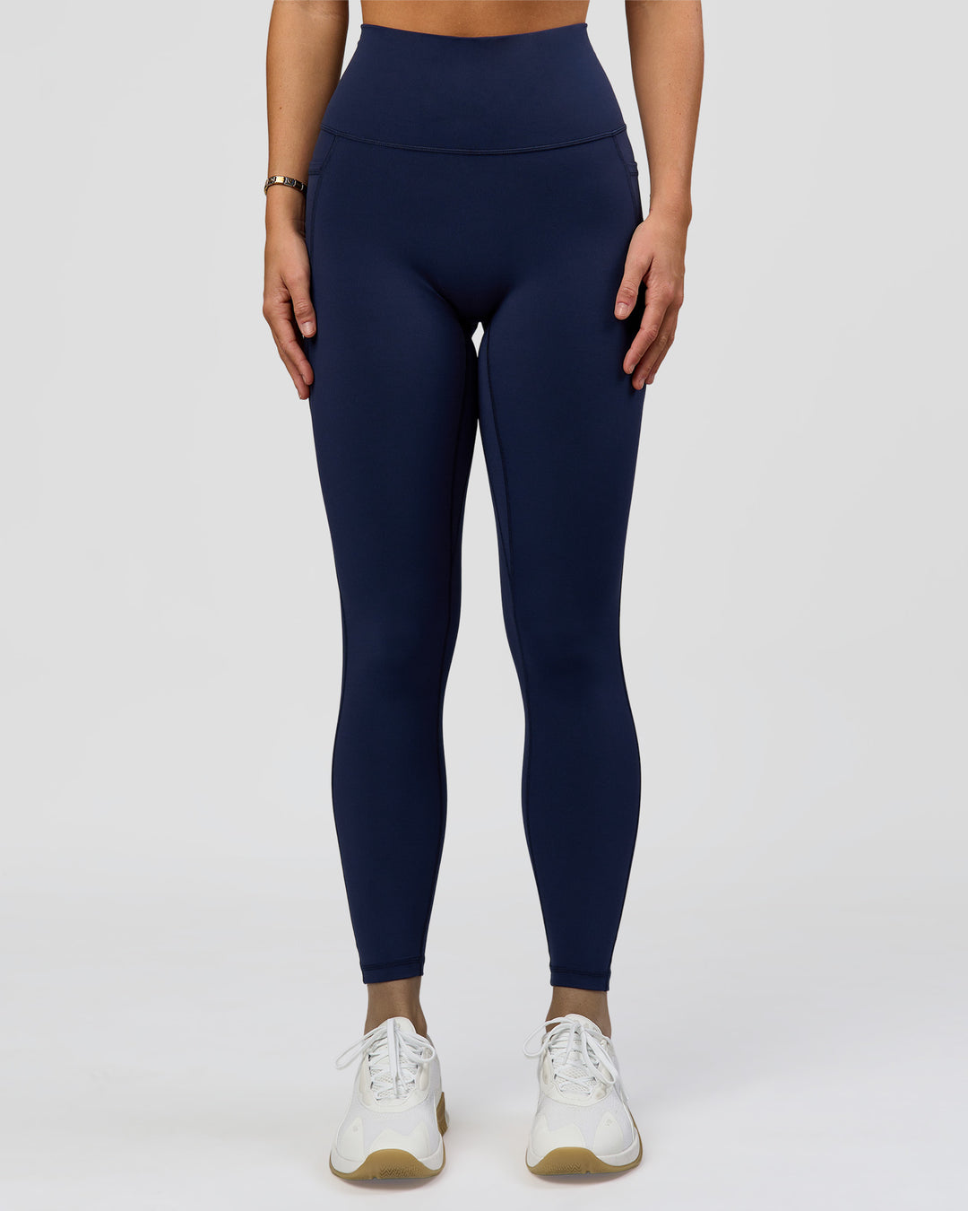 Woman wearing O.G. Fusion Ultra High-Rise Full Length Legging Pockets - Future Navy | Model:Amity| Size:S - view 9