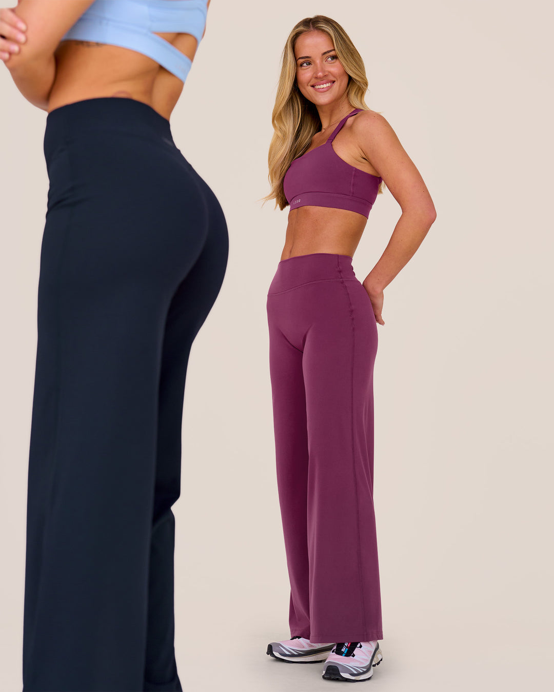 Woman wearing Elixir High-Rise Petite Pant - Boysenberry | Model:Issy | Size:XS - view 3
