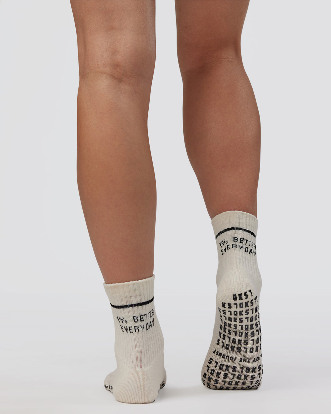 1% Better Pilates Grip Sock - Off White-Black
