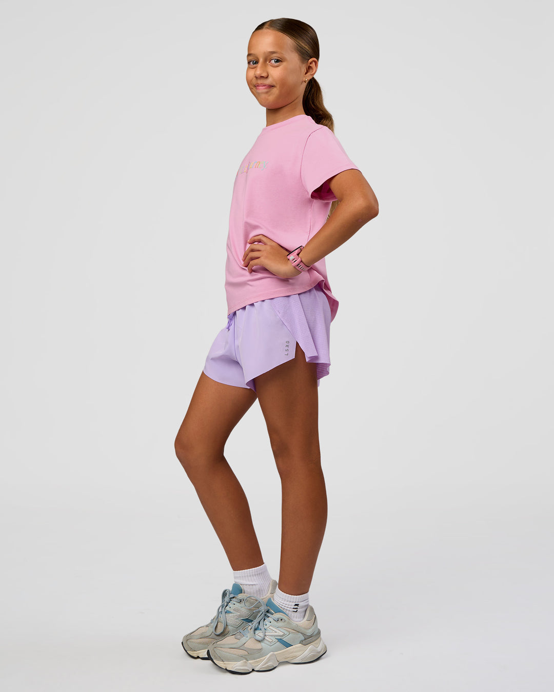Kid wearing Kids Enjoy the Journey FLXCotton Tee - Bubblegum | Model:Jayla | Size:10