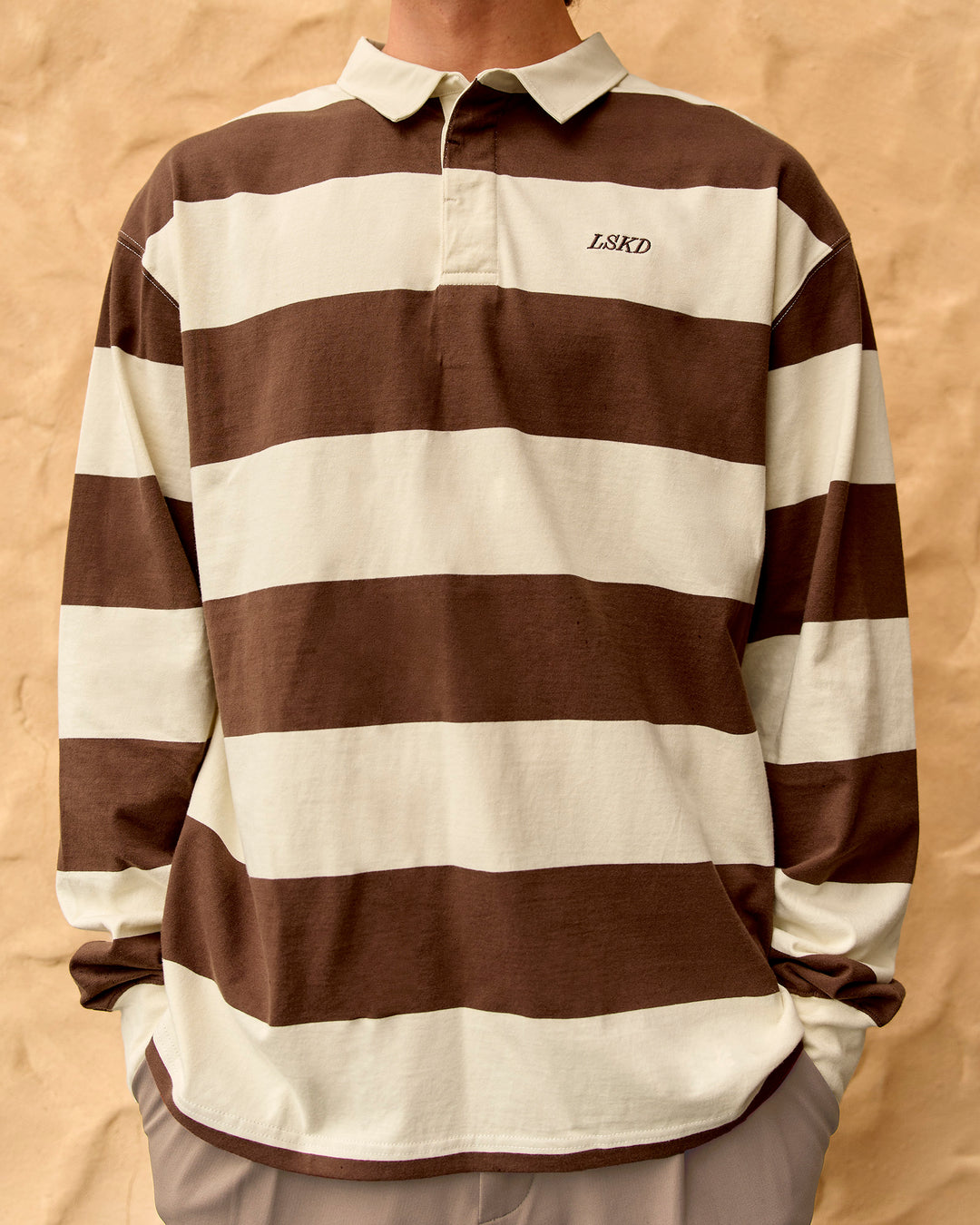 Clubhouse Unisex Rugby Polo - Off White-Brown