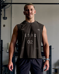 Man wearing Game Plan Boxy Tank - Onyx | Thumbnail Index: 0