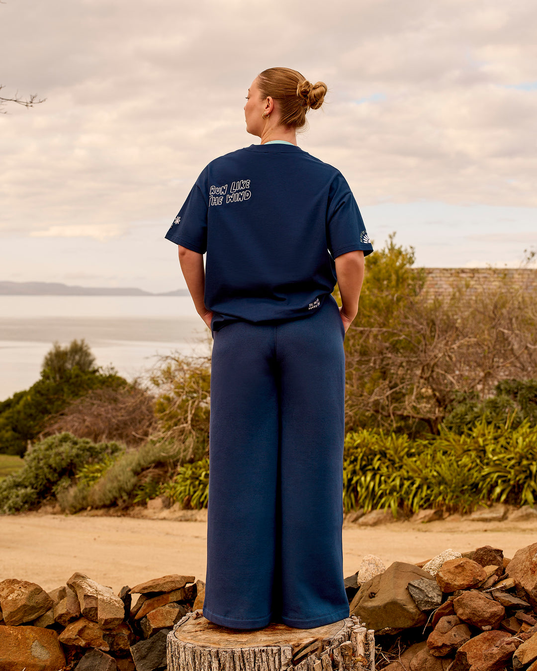 Woman wearing Zola Wide Leg Lounge Pant - Future Navy | Model:Carole | Size:M