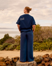 Woman wearing Zola Wide Leg Lounge Pant - Future Navy | Model:Carole | Size:M