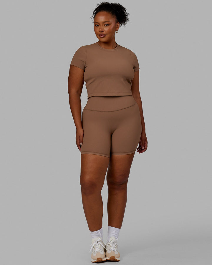 Woman wearing Creator Ribbed Tee - Doe
