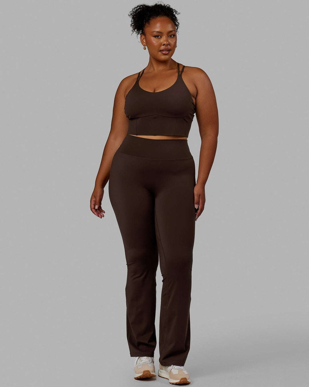 Woman wearing Empower Corset Bra - Dark Chocolate