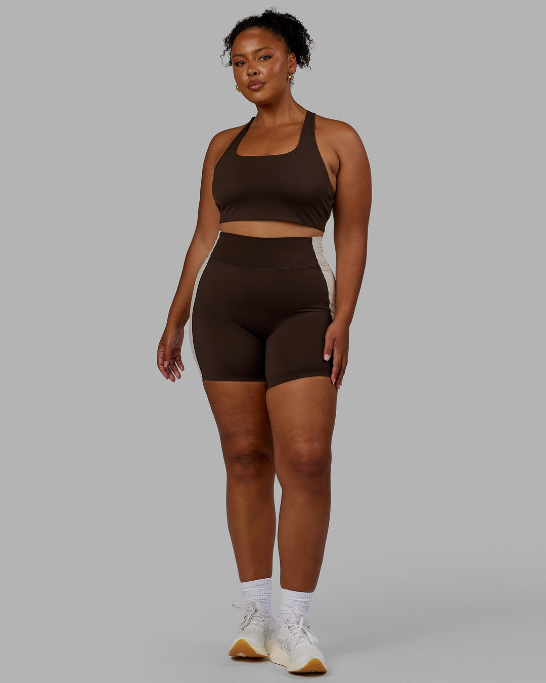 Woman wearing Evolve Bra - Dark Chocolate