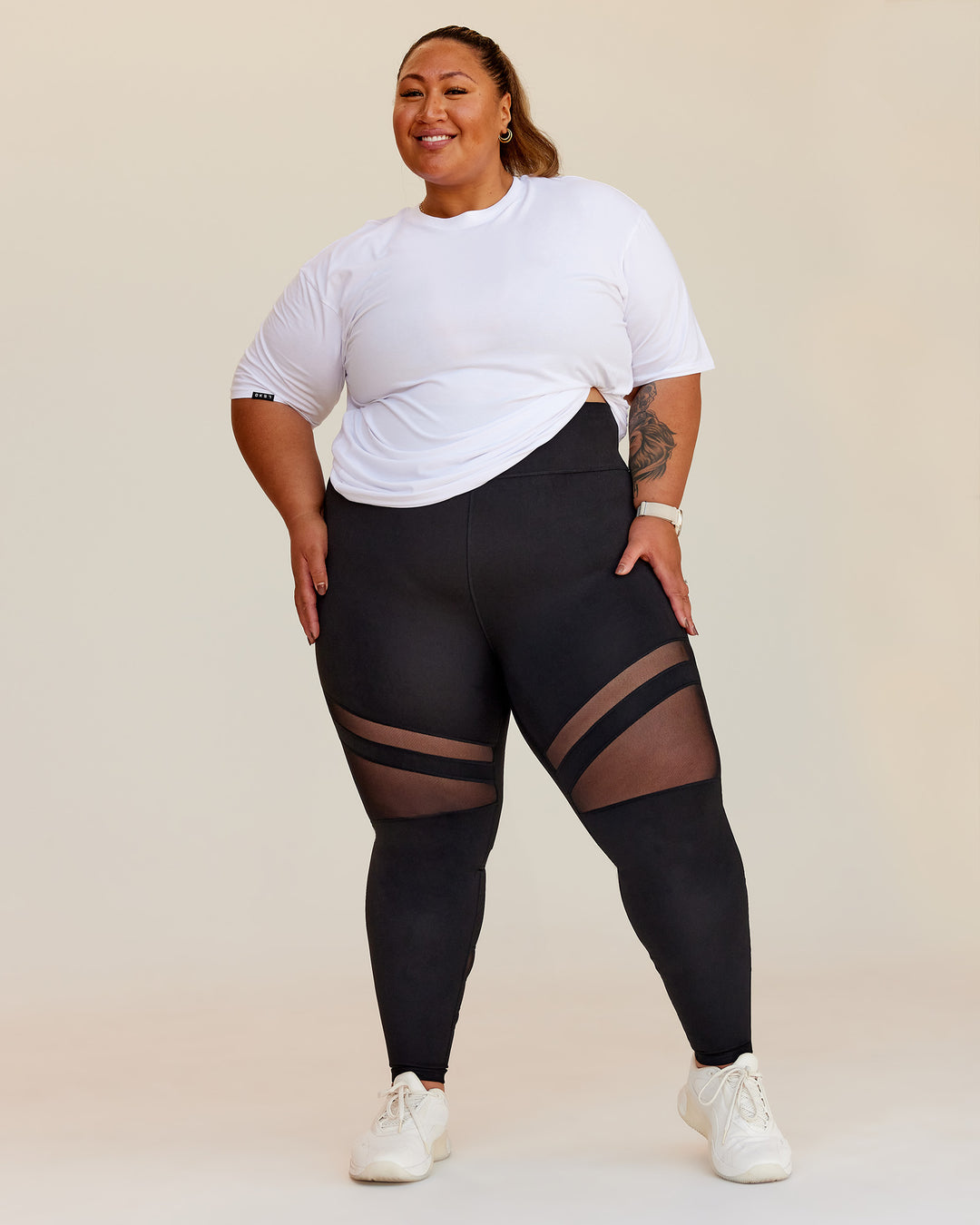 Woman wearing Lilz Lifting Club FLXCotton Oversized Tee - White | Model:Lilz | Size:3XL