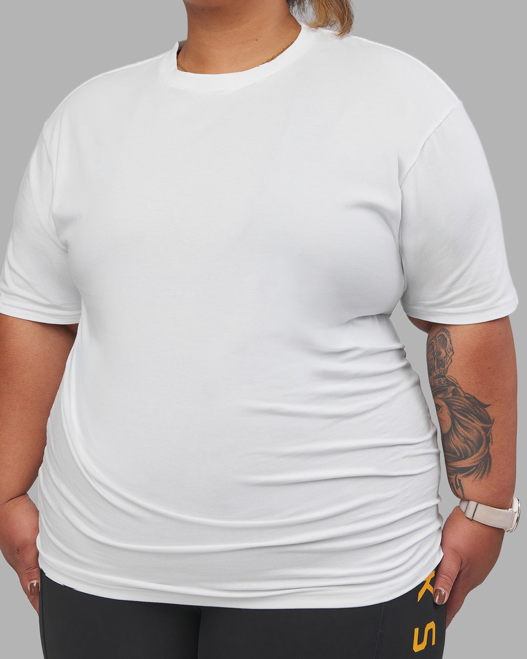 Woman wearing Lilz Lifting Club FLXCotton Oversized Tee - White | Model:Lilz | Size:3XL