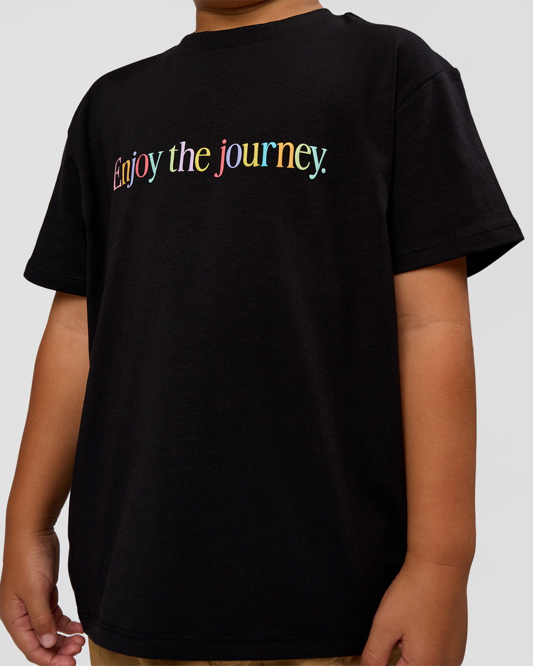 Kid wearing Kid wearing Kids Enjoy the Journey FLXCotton Tee - Bubblegum | Model:Jax | Size:6