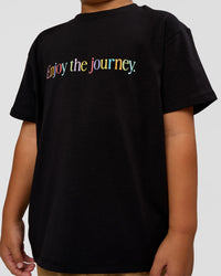 Kid wearing Kid wearing Kids Enjoy the Journey FLXCotton Tee - Bubblegum | Model:Jax | Size:6